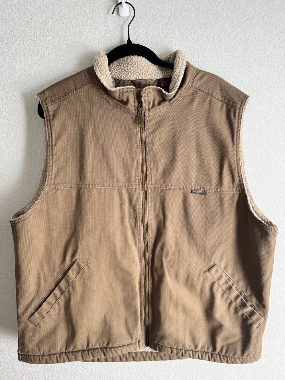 Wolverine Sherpa Lined Canvas Work Vest Tan Mens XL Full Zip Utility